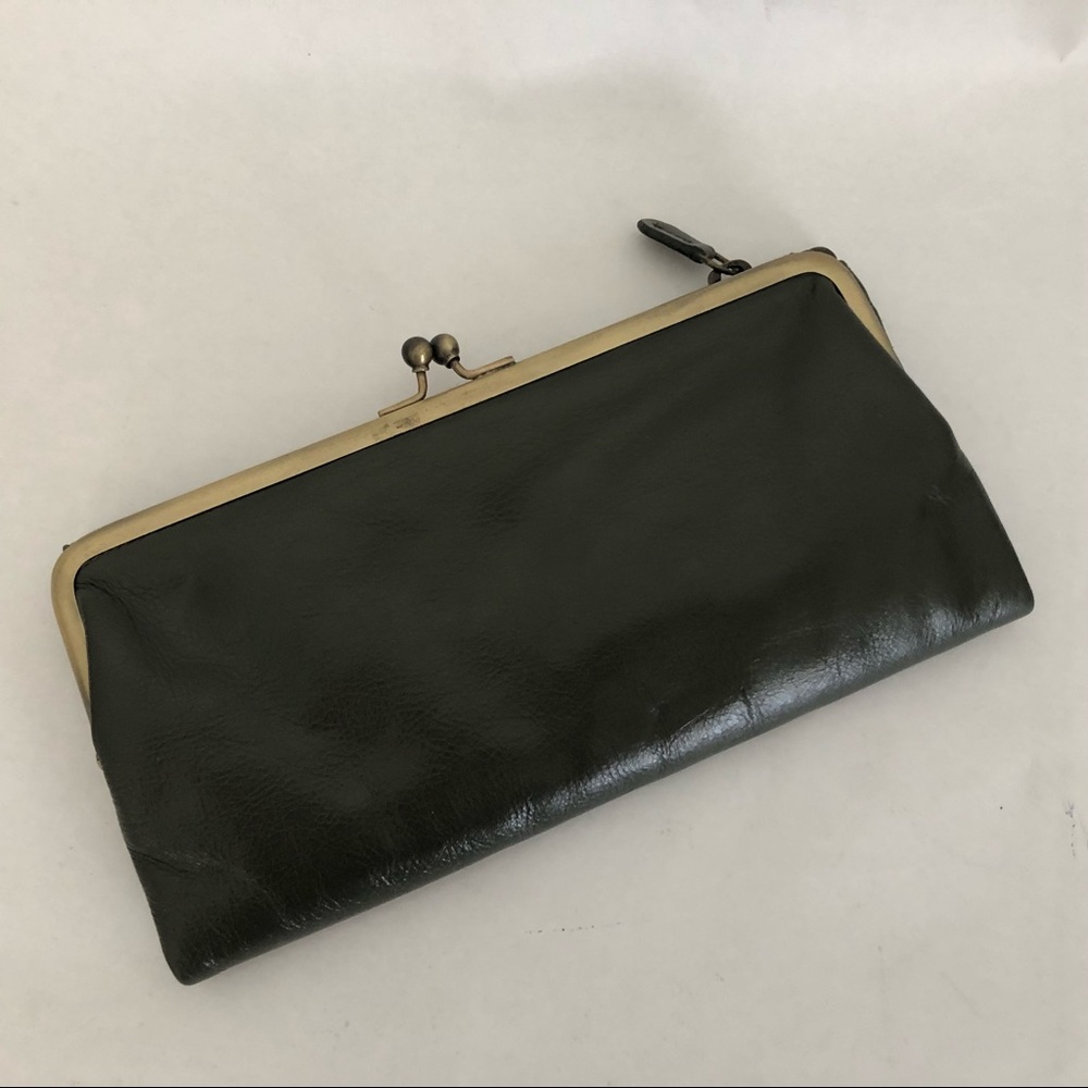 Latico dark olive leather folding wallet or clutch